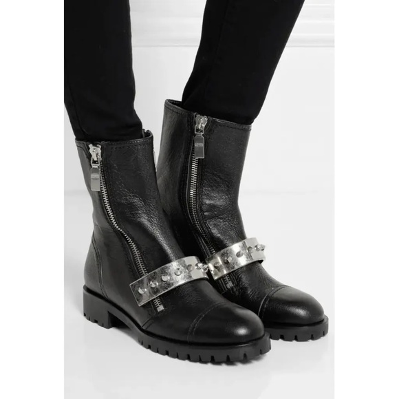 Alexander McQueen • black calfskin boot chunky silver metal studded moto - Picture 2 of 16